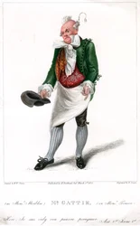 Sr. Gattie como Monsieur Morbleu em Monsieur Tonson, 1822.