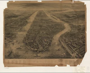 Prämie zum sechszehnten Bande des New Yorker Belletristischen [Jo]urnals. LC Panoramic maps (2ª ed.), 594,7 Disponível também no site da Library of Congress como imagem raster. Indexado para pontos de interesse. LC cópia imperfeita