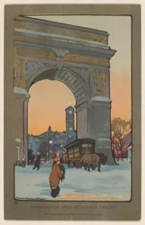 Washington Arch no crepúsculo de inverno