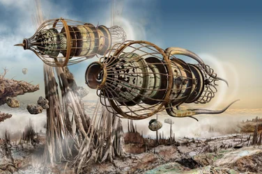 Viagem num dirigível steampunk