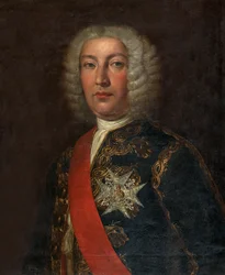Espanhol: Juan José Navarro de Viana y Búfalo (1687-1772) Marqués de la Victoria, Capitán General de la Real Armada Retrato do almirante espanhol José Navarro