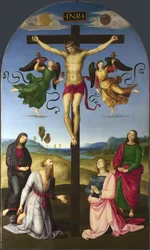 Cristo crucificado com a Virgem Maria, santos e anjos: A Crucificação Mond, 1502-1503