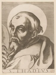 Heilige Judas Taddeüs
S. Thadeus (título sobre o objecto)
Christus, Maria en de twaalf apostelen (título da série)
Il sacrato collegio apostolico (título da série)