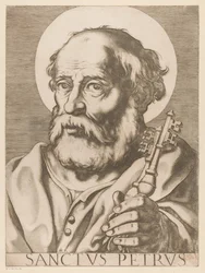 Heilige Petrus
Sanctus Petrus (título sobre o objecto)
Christus, Maria en de twaalf apostelen (título da série)
Il sacrato collegio apostolico (título da série)