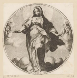 Maria nas nuvens
Sancta Maria Mater Dei (título sobre o objecto)
