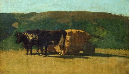 Bois negros a puxar uma carroça, de Raffaello Sernesi (1838-1866)