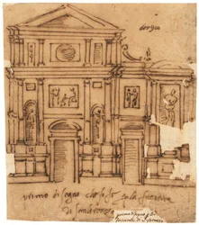 Projeto da fachada de San Lorenzo, Florença (caneta e tinta castanha, sobre papel vegetal oleado)