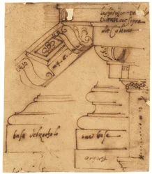 Esboços de vários elementos do Arco de Constantino, Roma (caneta e tinta castanha, sobre papel vegetal oleado)