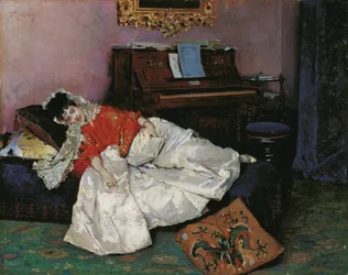 "Retrato de Aline Masson em estilo japonês (Japonisme) Pintura de Raimundo de Madrazo y Garreta (1841-1920) 1883-1885 Museo Carmen Thyssen, Málaga Espanha