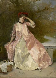 Mulher com uma cesta de piquenique, c.1890