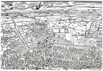 Detalhe de Londres Norte da cidade de Civitas Londinium (impressão em bloco de madeira)