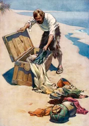 Ilustração para Robinson Crusoe de Daniel Defoe (cor litho)