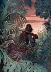 Ilustração para Robinson Crusoe de Daniel Defoe (cor litho)