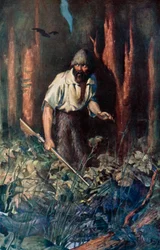 Ilustração para Robinson Crusoe de Daniel Defoe (cor litho)