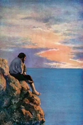 Ilustração para Robinson Crusoe por Daniel Defoe (lito a cores)