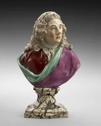 Busto de George Frideric Handel, c. 1782-1795 (faiança esmaltada com chumbo (pérolas) com esmalte sobre esmalte)