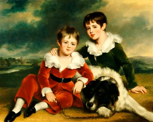 Retrato de dois meninos com seu cachorro de Terra Nova
