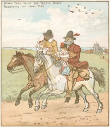 Os bebês (ou crianças) na floresta. Bebês órfãos levados para serem assassinados por rufiões contratados por um tio malvado. Ilustração de Randolph Caldecott (1846-86) para a balada de c1600.