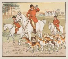 The Huntsman Blows his Horn, de The Hey Diddle Diddle Picture Book, pub.1882 (gravação a cores)