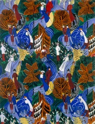 Patinadores de gelo, desenho para seda estampada, c.1914-20 (litografia a cores)