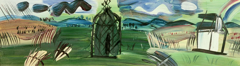 Quiosque e arco-íris (óleo sobre tela)