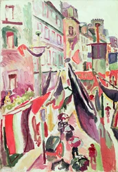 Rua decorada com bandeiras, Le Havre (óleo sobre tela)