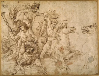 Batalha dos Tritões, depois de Anrea Mantegna (caneta e tinta marrom sobre papel branco)