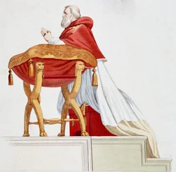 Retrato do Papa Jules II em oração. Gravura depois de um quadro de Rafael (Raffaello Sanzio