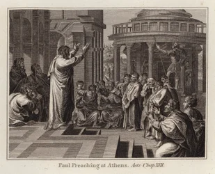 Desenho animado do Raphael: Pregação de Paulo em Atenas, Atos, Cap XVII (gravura)