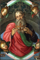 Deus Pai (fragmento do Retábulo Baronci) por Rafael (1483-1520). Têmpera no painel, tamanho: 112x75