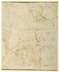 Madonna e Child, depois de Michelangelo (caneta e tinta sobre papel)