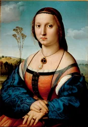 Retrato de Maddalena Doni Pintura de Raffaello Sanzio dit Raphael (1483-1520) 1506 Sol. 63x45 cm Florença, Palazzo Pitti, Galleria Palatina