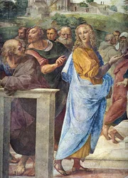 Disputa. Detalhe: Arquiteto Bramante e Francesco Maria Della Rovere, 1509