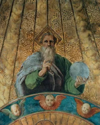 Disputa. Detalhe: Deus Pai. Fresco na Stanza della Segnatura, ca 1510-1511.