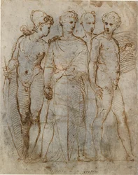 Grupo de Guerreiros São Jorge de Donatello em Orsanmichele no centro, início do século XVI