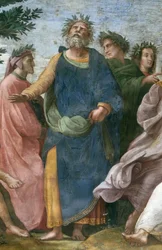 O Parnaso. Detalhe Fresco na Stanza della Segnatura, ca 1510-1511.