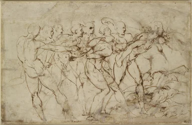 Uma batalha de guerreiros nus com cativos, WA1846.179 (caneta e tinta marrom sobre giz preto)