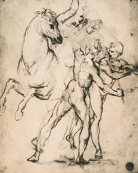 Nus masculinos com um cavalo; desenho de Raphael. Gallerie dellAccademia, Veneza