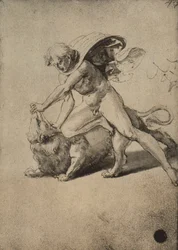 Sansão lutando contra o leão; desenho de Raphael. Gallerie dellAccademia, Veneza
