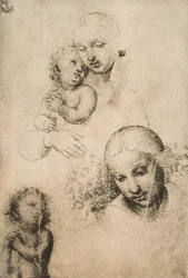 Estudo para uma Madonna e Criança, desenhando por Raffaello Sanzio. Gabinete de Desenhos e Gravuras, Galeria Uffizi, Florença