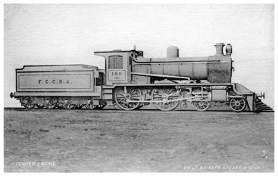 Motor 4-4-0, locomotiva a vapor construída por Kerr, Stuart e Co, início do século XX.