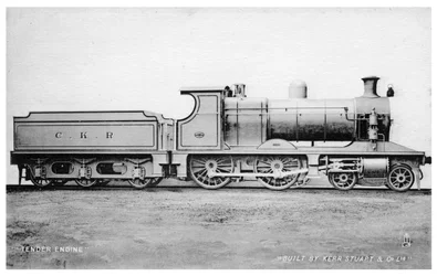Motor 4-4-0, locomotiva a vapor construída por Kerr, Stuart e Co, início do século XX.