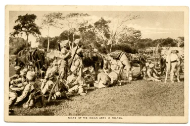 Sikhs do exército indiano na França, 1914-15 (foto sépia)