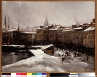 Quai du port, Marselha, sob a neve Pintura de Raymond Allegre (1857-1933) Dim. 56x74 cm. Menção obrigatória: coleção de fundação Regards de Provence Marseille