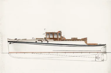 Um barco a motor (lápis sobre papel)