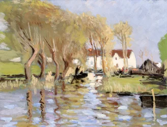 Barco num canal, estuário da Gironda (guache sobre papel)