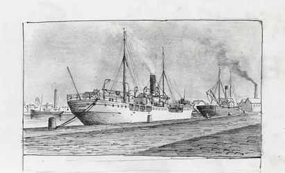 Bateaux a quai (tinta sobre papel)