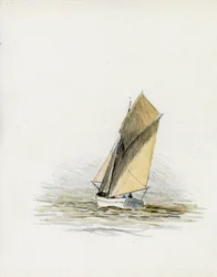 Barco (gabare) no estuário do Gironde (guache, carvão e lápis sobre papel)