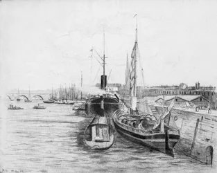 Barcos no porto de Bordéus, c.1900 (lápis e carvão sobre papel)