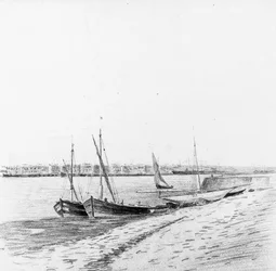 Barcos no porto de Bordéus, c.1900 (lápis e carvão sobre papel)
